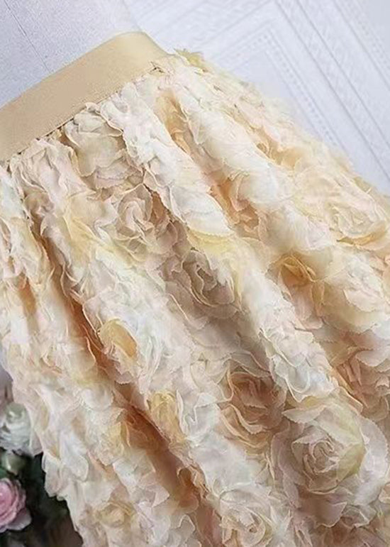 Art Yellow Gradient Decorated Tulle Skirts Spring
