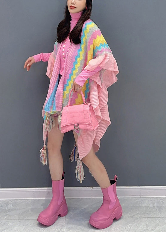 Autumn New Versatile Pink Knitted Tasseled Shawl