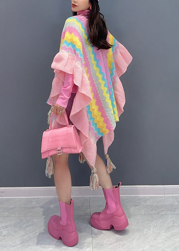 Autumn New Versatile Pink Knitted Tasseled Shawl