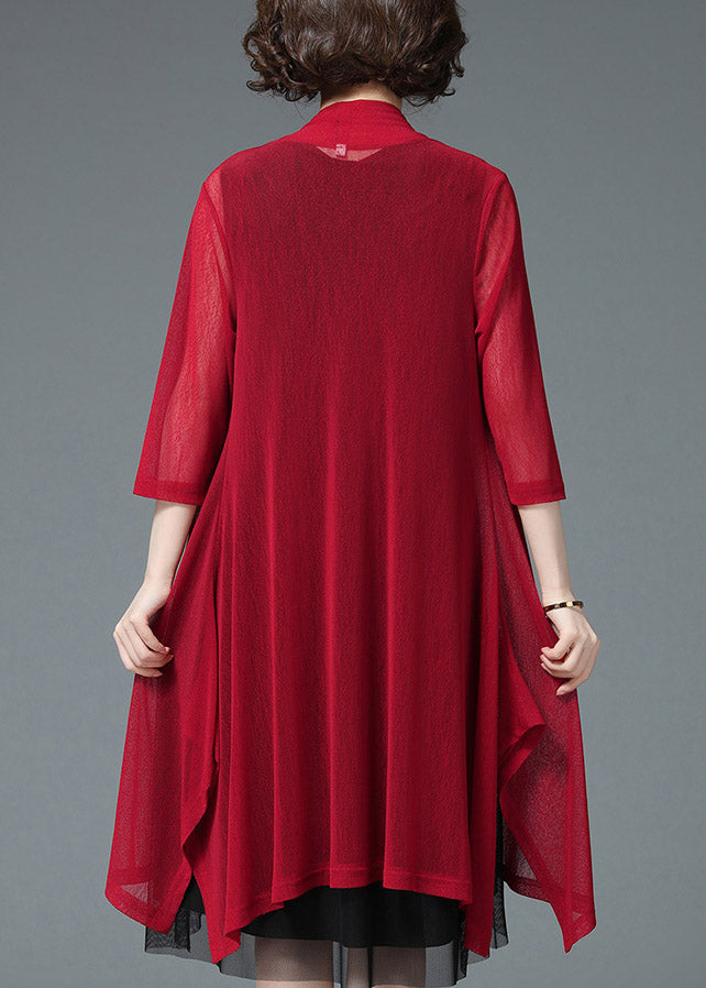 Baggy Red Upf 50+ Knit Beach Cardigan Three Quarter Sleeve