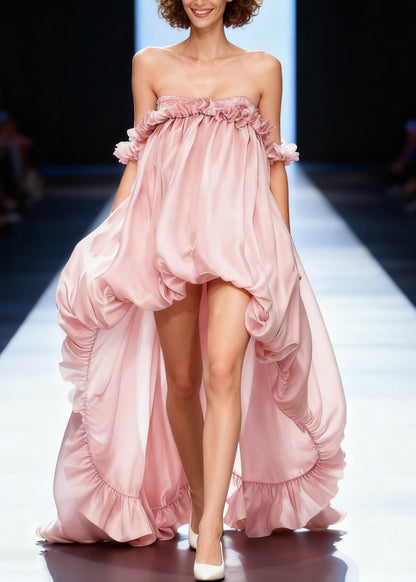 Beach Light Purple Cold Shoulder Ruffled Patchwork Tulle Maxi Dress Summer
