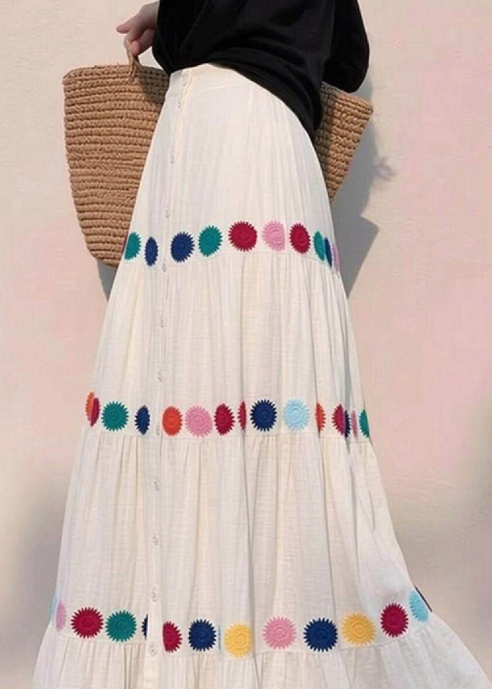 Beach White Print Wrinkled a Line Skirts Summer
