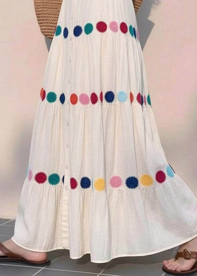 Beach White Print Wrinkled a Line Skirts Summer