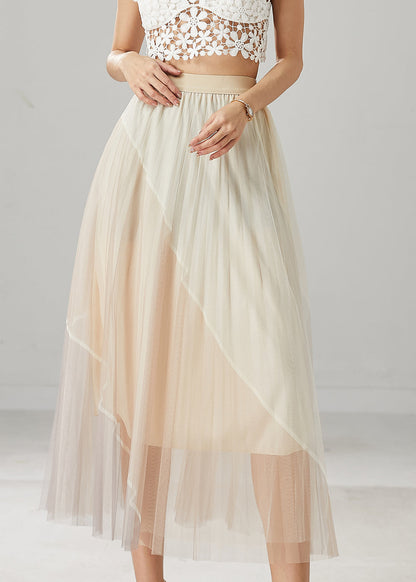 Apricot High Waist Patchwork Tulle Skirts Summer