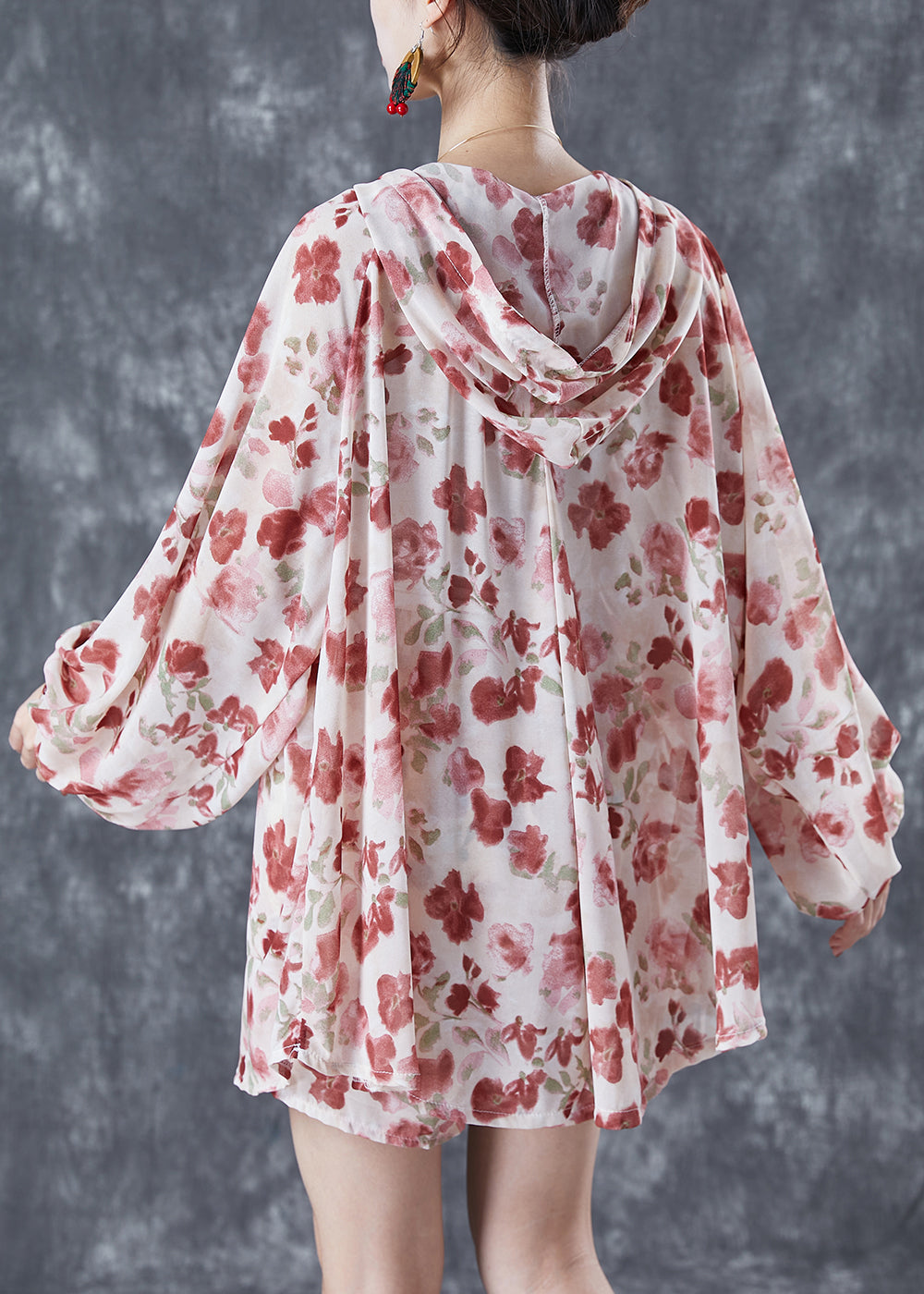 Apricot Hooded Print Chiffon Sets 2 Pieces Summer