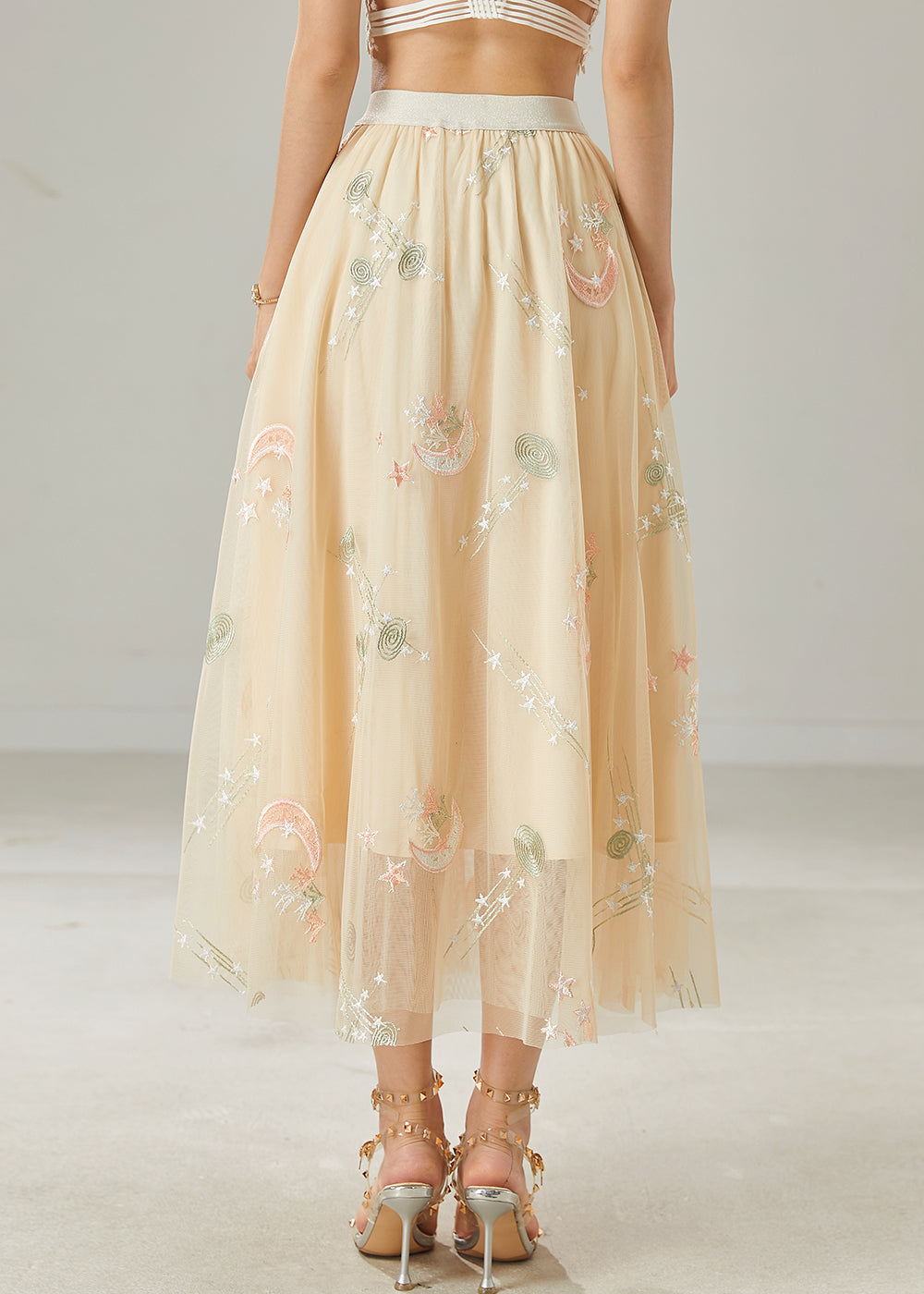 Apricot Original Design Embroidered Tulle Skirt Summer