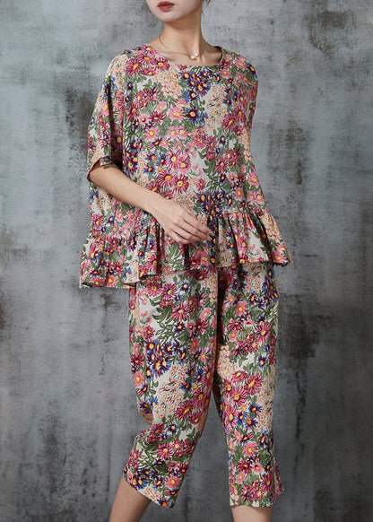 Apricot Print Cotton Two Pieces Set Summer