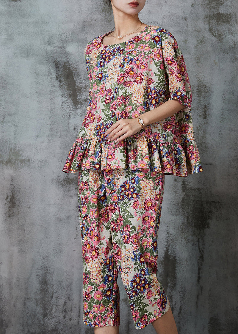 Apricot Print Cotton Two Pieces Set Summer