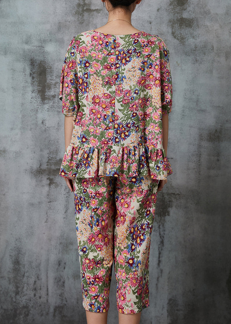 Apricot Print Cotton Two Pieces Set Summer
