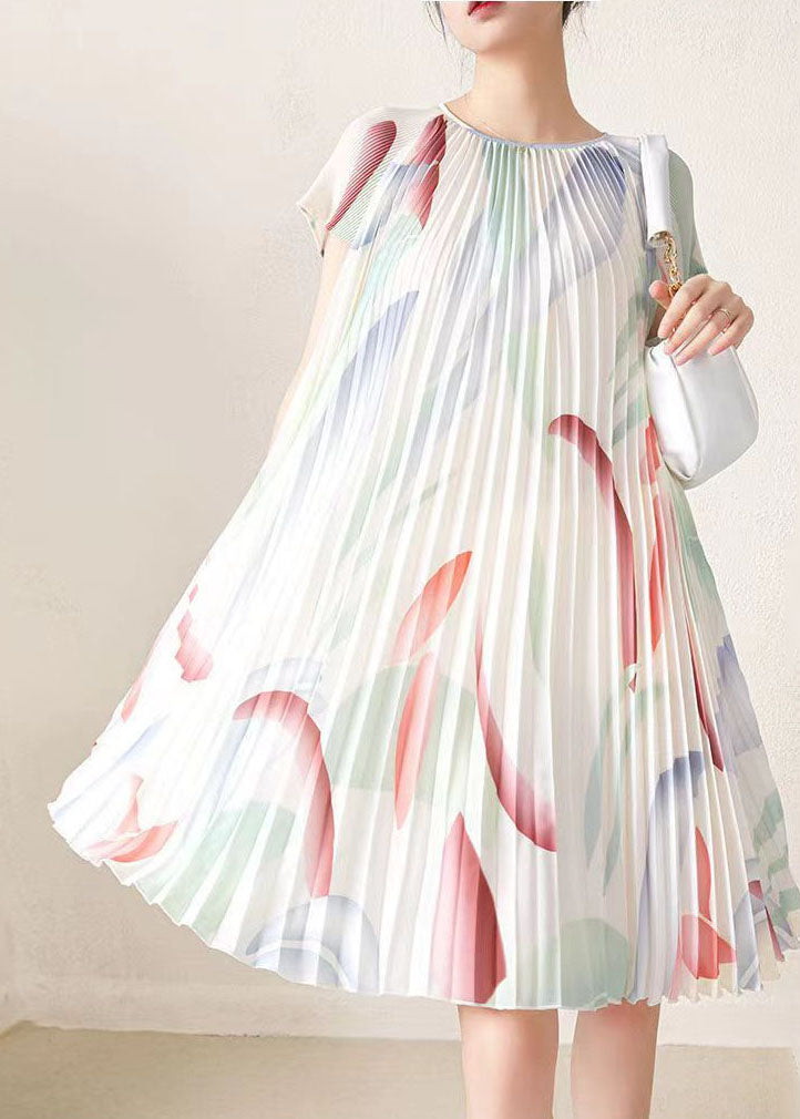 Apricot Print Wrinkled Party Mid Dress Short Sleeve