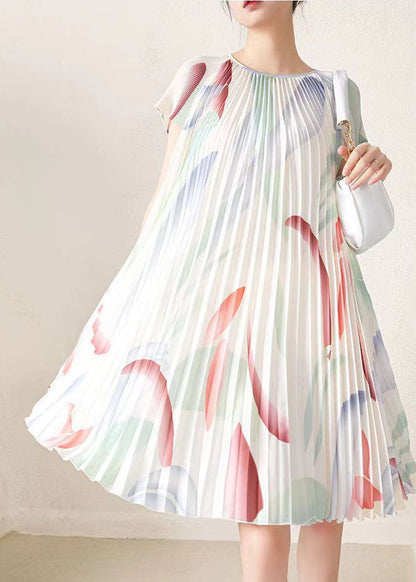 Apricot Print Wrinkled Party Mid Dress Short Sleeve
