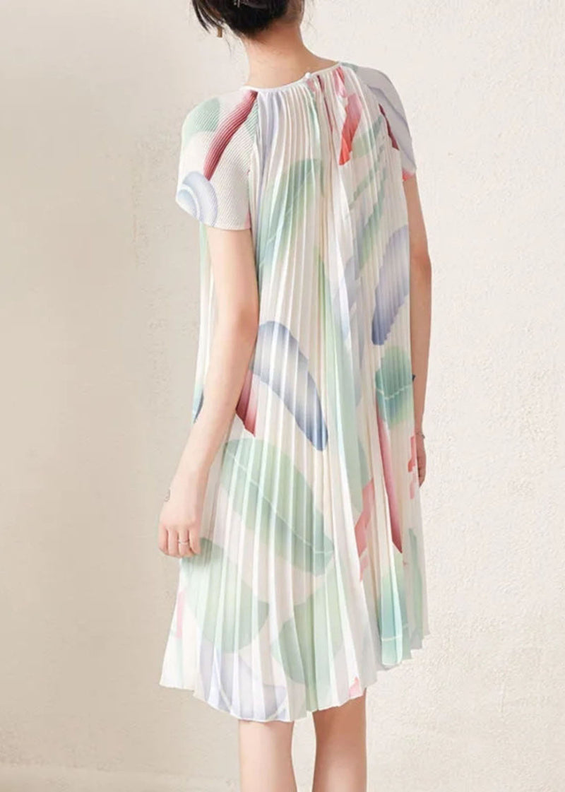 Apricot Print Wrinkled Party Mid Dress Short Sleeve
