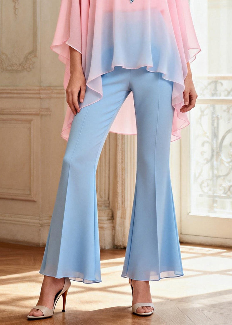 Asymmetrical Design Top and Pants Chiffon Two Pieces Set Summer