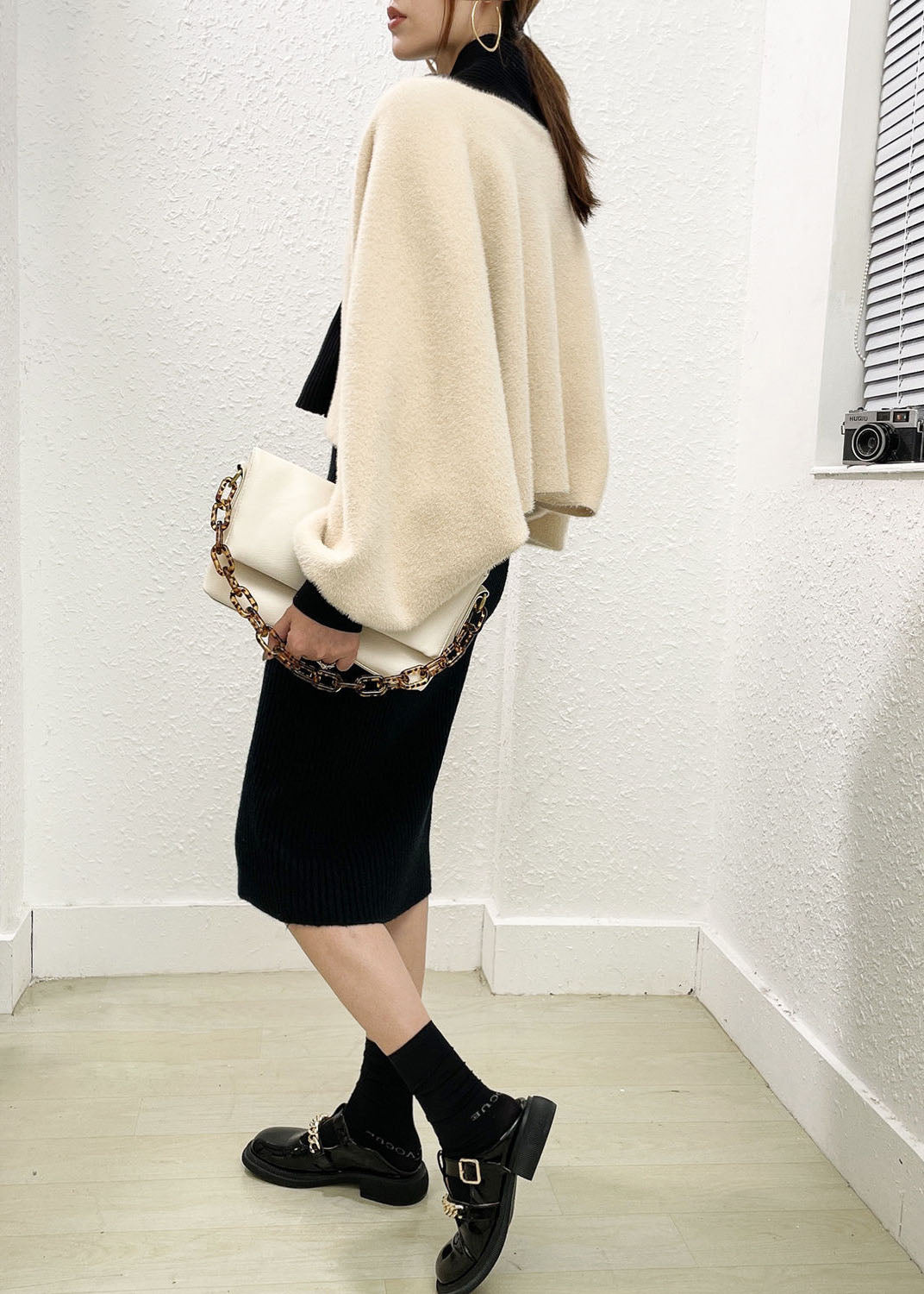 Beige Mink Hair Knitted Coats and Knitted Long Dress Two Pieces Set Winter