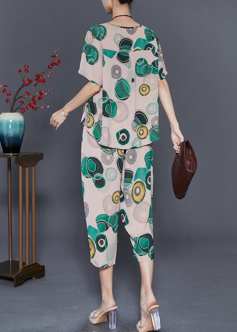 Beige O-neck Side Open Linen Two-piece Set Summer