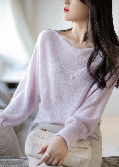 Beige Slash Neck Patchwork Woolen Knit Sweaters Fall