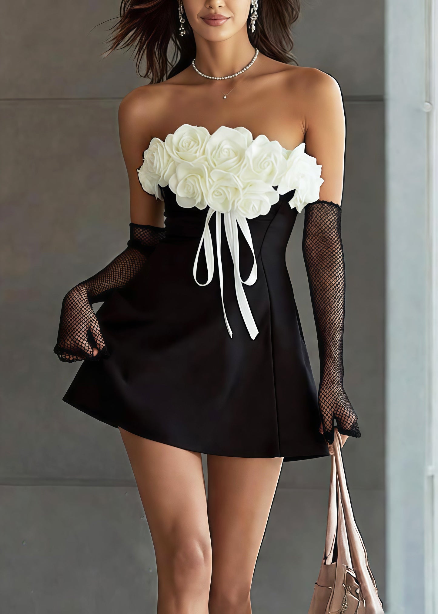 Black Backless Patchwork Flower Vestidos Dress Summer