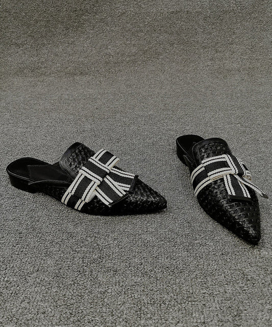 Black Bow Splicing Slide Sandals Pointed Toe