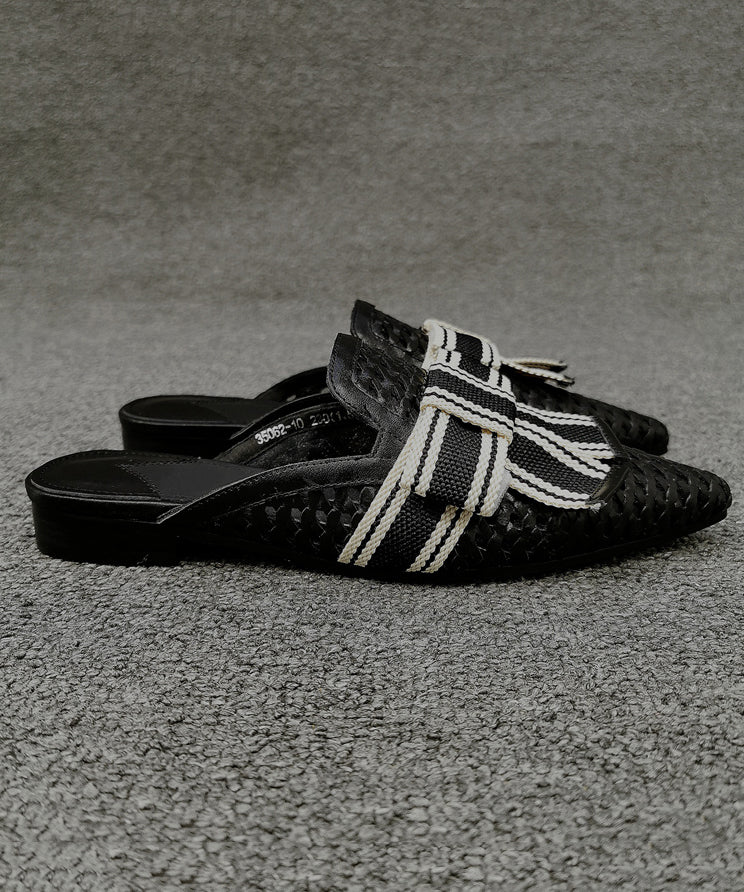 Black Bow Splicing Slide Sandals Pointed Toe