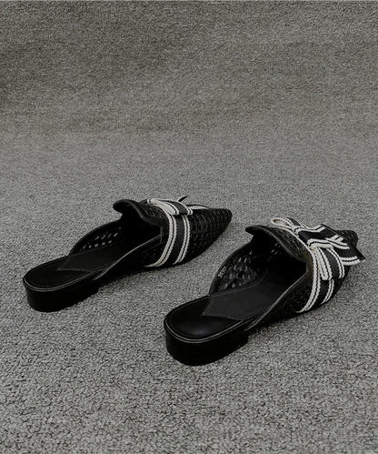 Black Bow Splicing Slide Sandals Pointed Toe