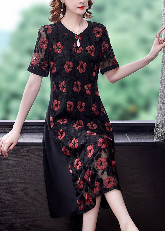 Black Embroideried Patchwork Tulle a Line Dress Summer