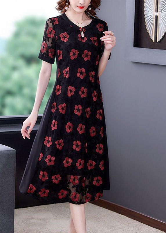 Black Embroideried Patchwork Tulle a Line Dress Summer