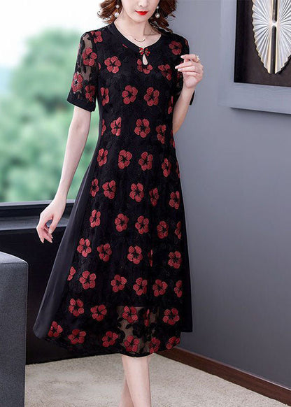 Black Embroideried Patchwork Tulle a Line Dress Summer