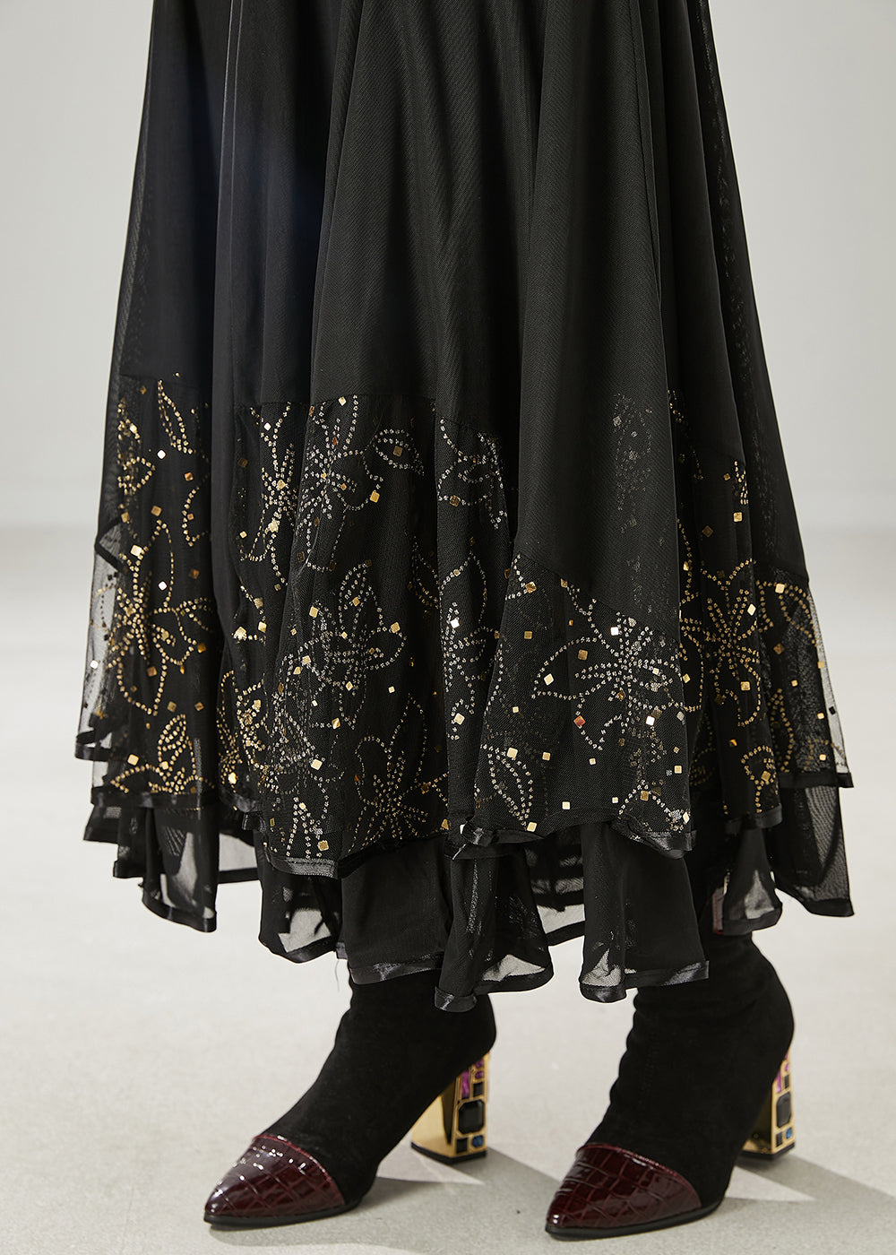 Black Exra Large Hem Chiffon Dance Skirts Spring