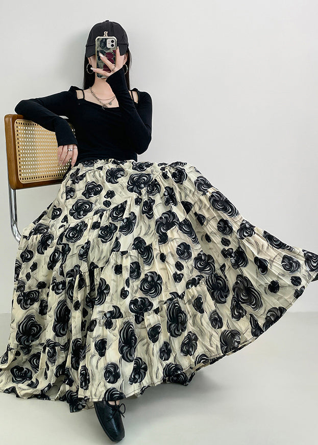 Black Exra Large Hem Cotton Skirts Spring
