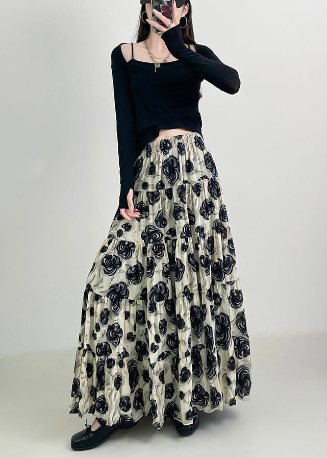 Black Exra Large Hem Cotton Skirts Spring