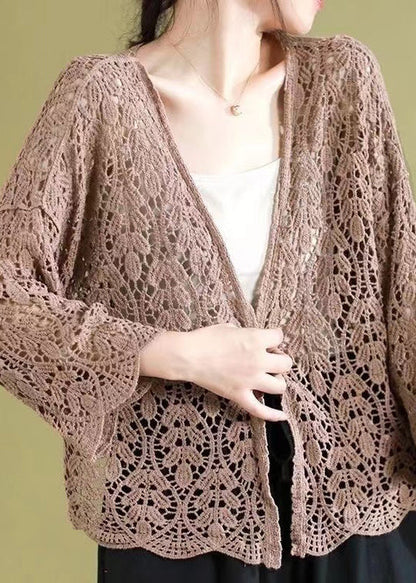 Black Hollow Out Knit Loose Cardigans Summer