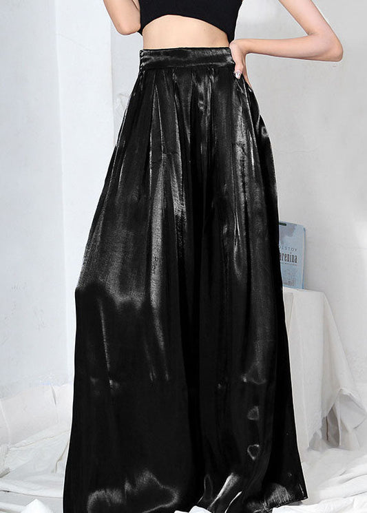 Black Loose High Waist Wrinkled Summer Wide Leg Pants