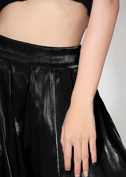 Black Loose High Waist Wrinkled Summer Wide Leg Pants