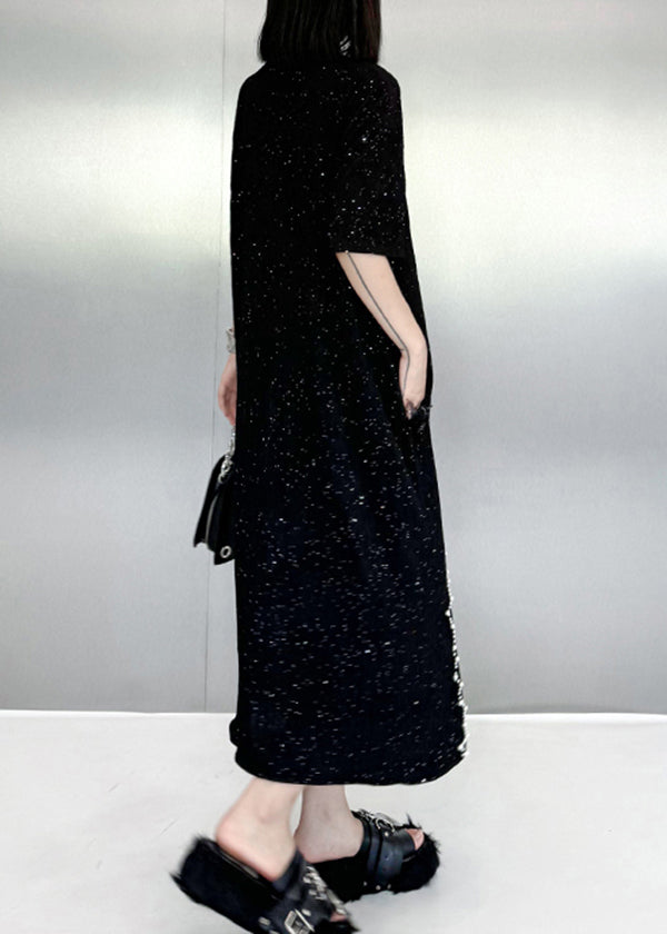 Black O Neck Nail Bead Cotton Dresses Summer