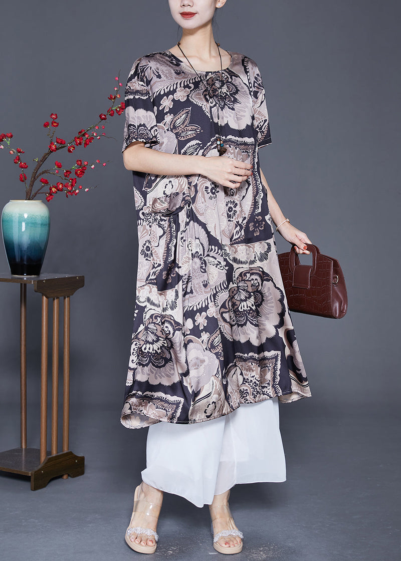 Black Oversized Print Silk Maxi Dresses Summer