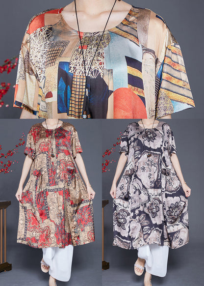 Black Oversized Print Silk Maxi Dresses Summer