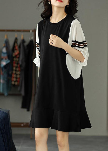 Black Patchwork Batwing Sleeve Summer Cotton Dress