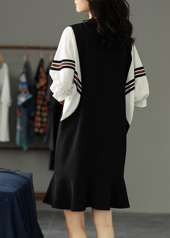 Black Patchwork Batwing Sleeve Summer Cotton Dress
