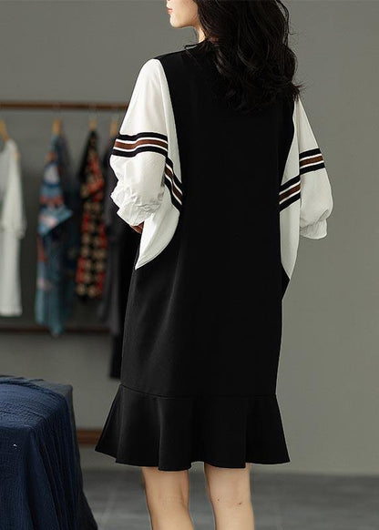 Black Patchwork Batwing Sleeve Summer Cotton Dress