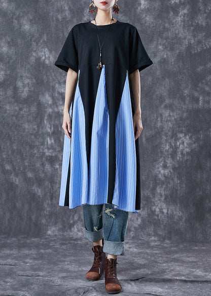 Black Patchwork Exra Large Hem Cotton Maxi Dresses Summer