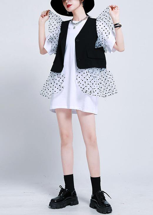 Black Patchwork Dress Two Piece Suit Set Summer