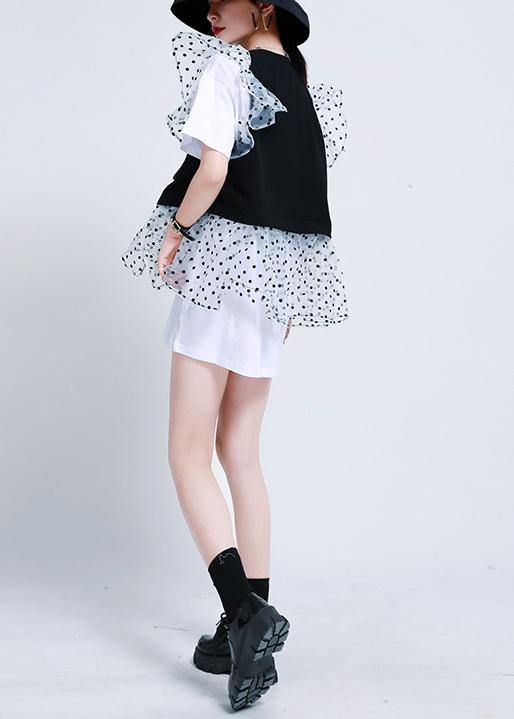 Black Patchwork Dress Two Piece Suit Set Summer
