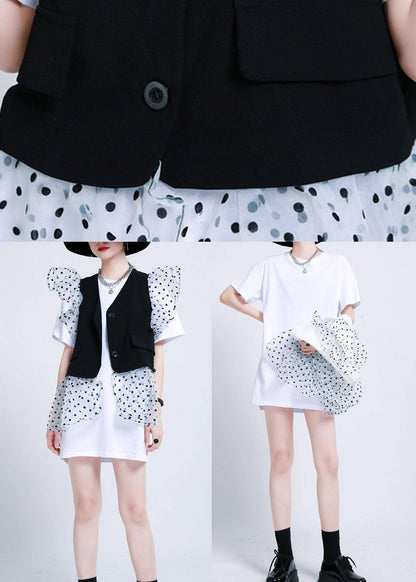 Black Patchwork Dress Two Piece Suit Set Summer