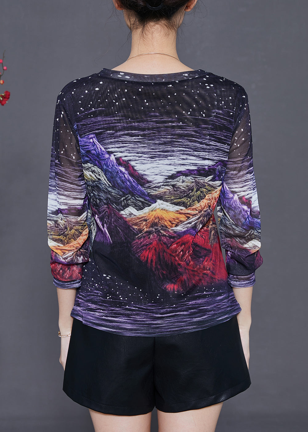 Black Print Hollow Out Tulle Top Summer