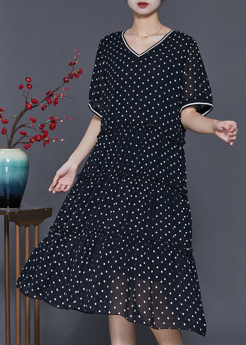 Black Ruffled Exra Large Hem Chiffon Dresses Summer
