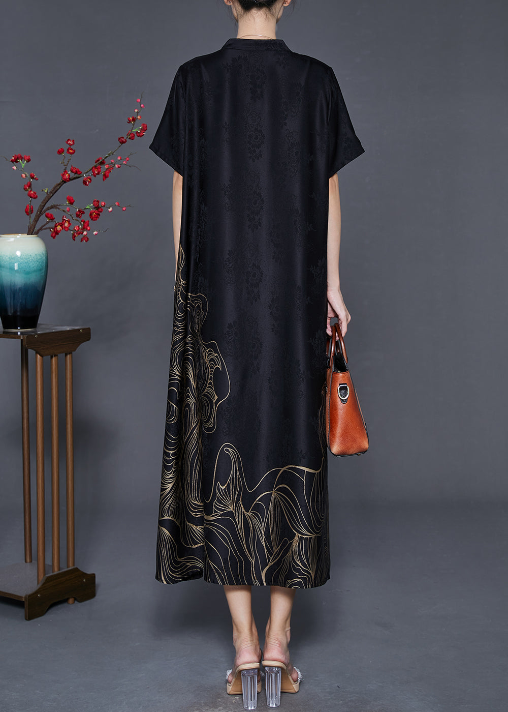 Black Tasseled Print Silk Dresses Summer