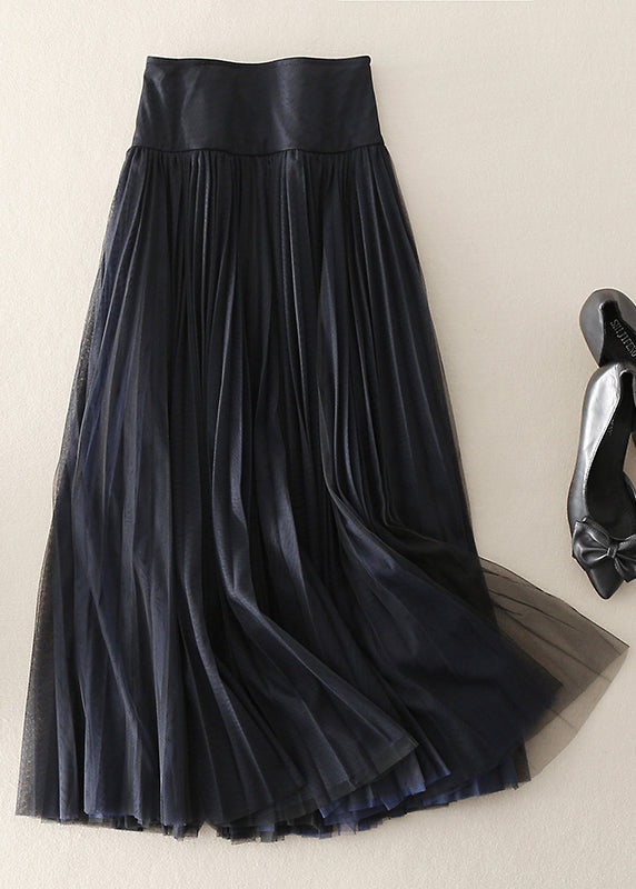 Black Zip Up Patchwork Tulle Skirt Spring