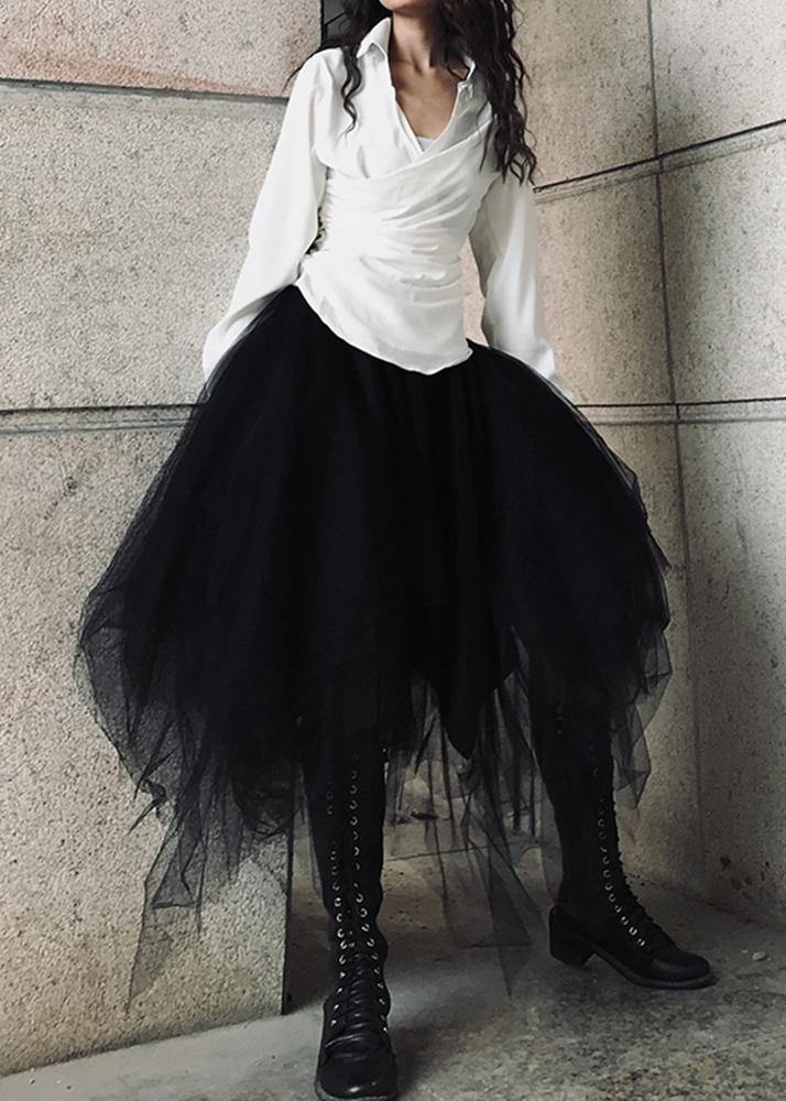 Black Asymmetrical Design Patchwork Skirts Summer