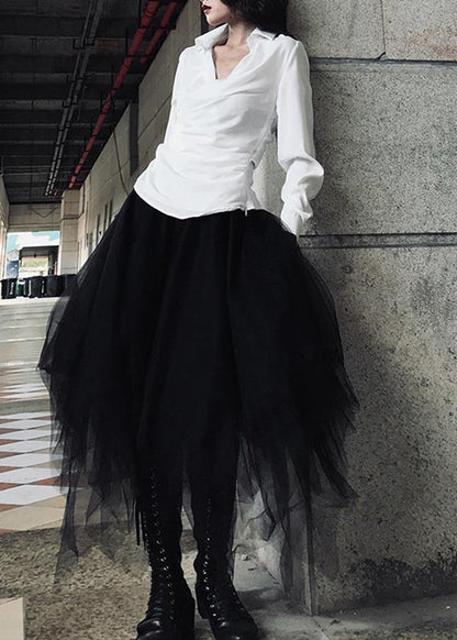 Black Asymmetrical Design Patchwork Skirts Summer