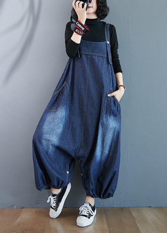 Blue Oversized Pockets Denim Overalls Jumpsuit Summer